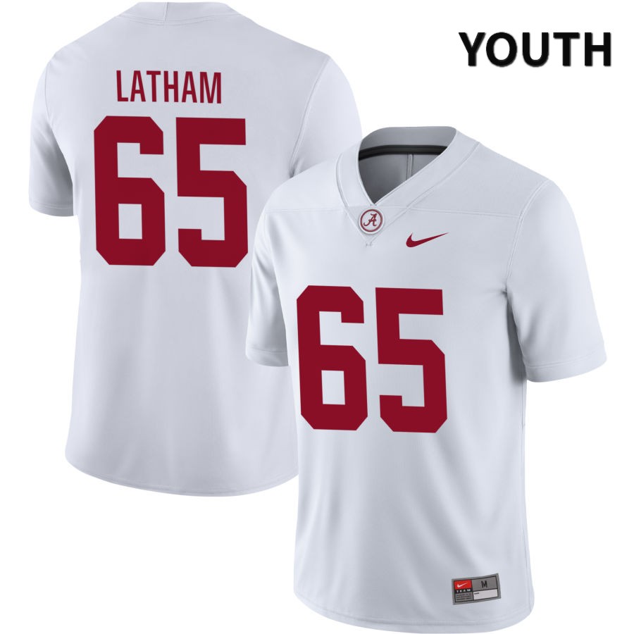 Alabama Crimson Tide Youth JC Latham #65 NIL White 2022 NCAA Authentic Stitched College Football Jersey NO16C58WQ